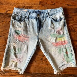 Trendy Light Blue Distressed Jean Shorts